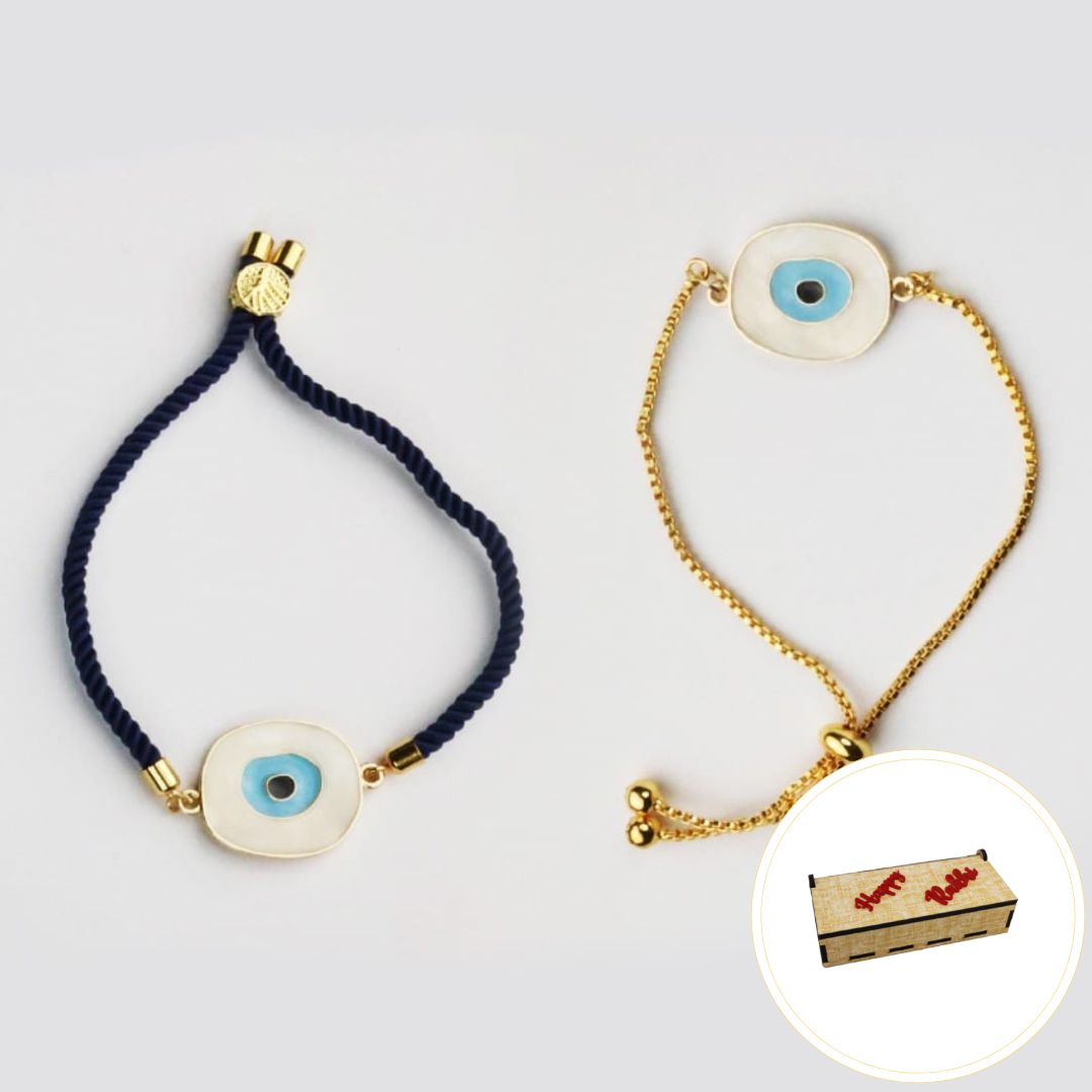 Mother of Pearl & Enamel Evil Eye | Premium Rakhi