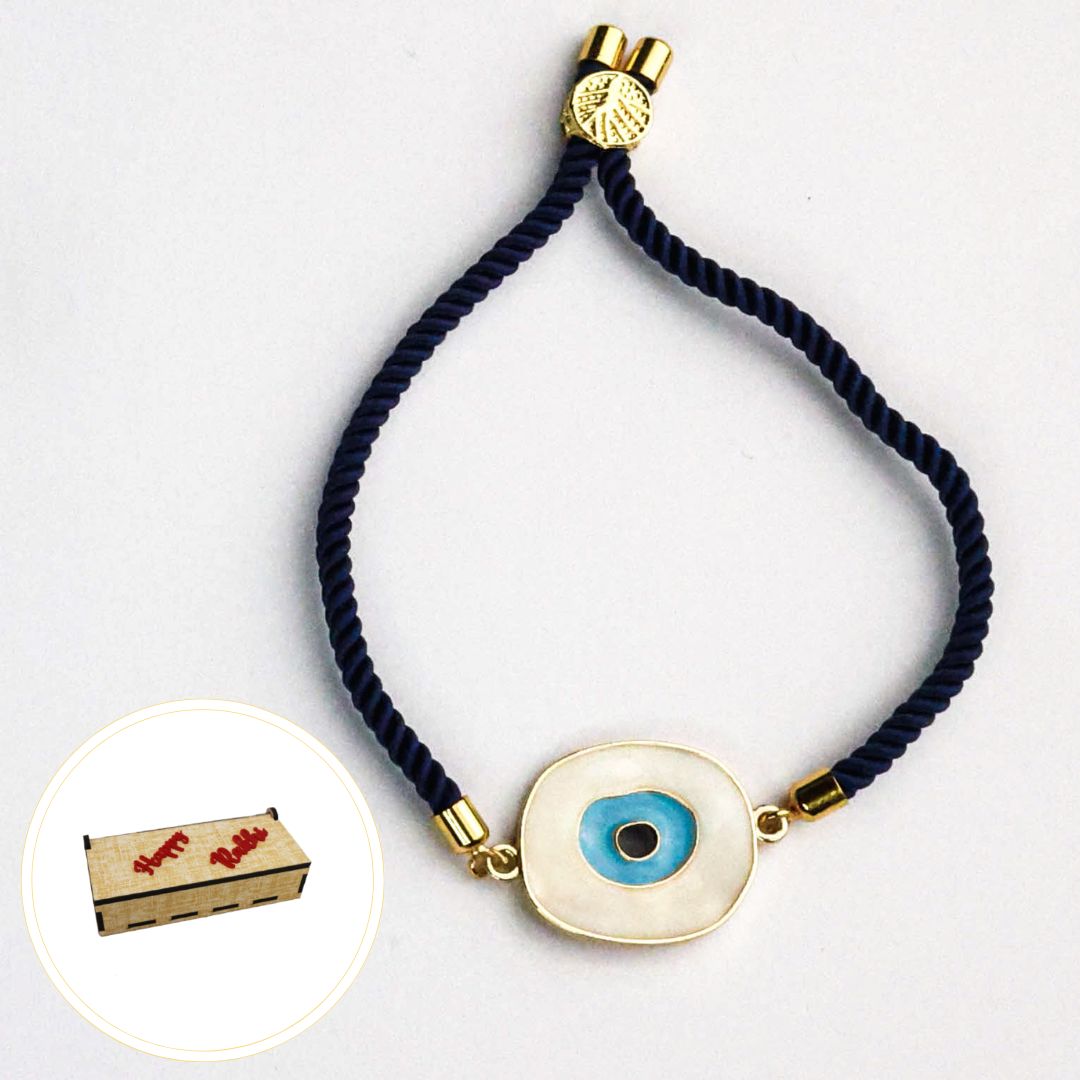 Mother of Pearl & Enamel Evil Eye | Premium Rakhi