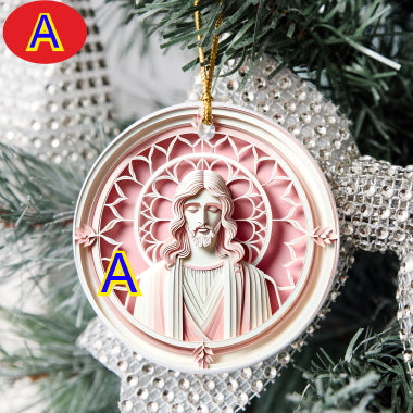 3D Looking Pastel Christmas Tree Ornaments - Jesus Christ