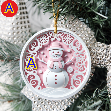3D Looking Pastel Christmas Tree Ornaments - Snowman
