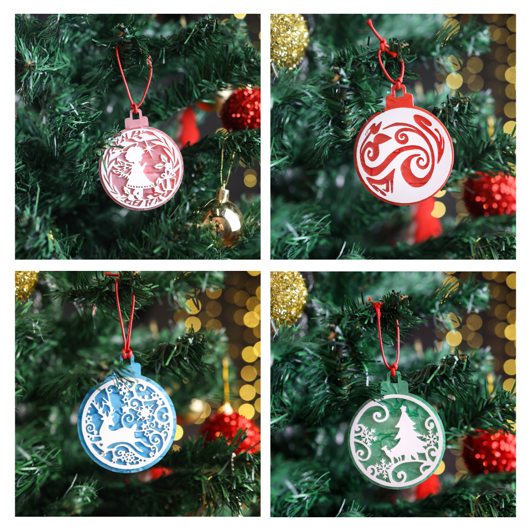 Christmas Tree Ornaments Acrylic Dual Layered - Set of 4
