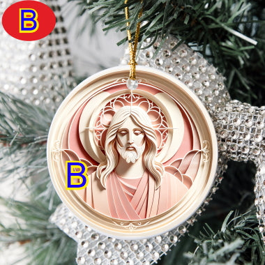 3D Looking Pastel Christmas Tree Ornaments - Jesus Christ