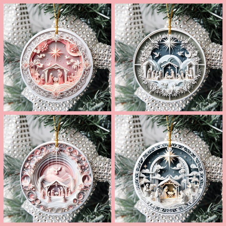 3D Looking Pastel Christmas Tree Ornaments - Naitivity