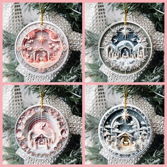 3D Looking Pastel Christmas Tree Ornaments - Naitivity