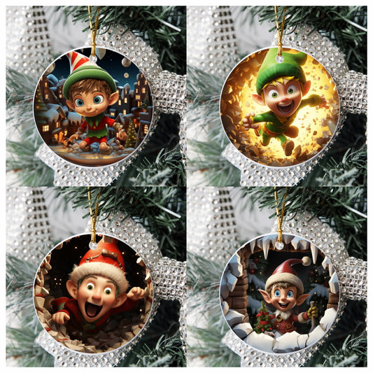 3D Looking Custom Christmas Tree Ornaments - Elf Set 1
