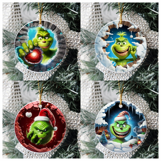3D Looking Custom Christmas Tree Ornaments - Grinch Set 2
