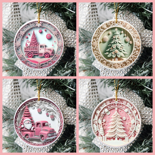 3D Looking Pastel Christmas Tree Ornaments - Christmas Tree