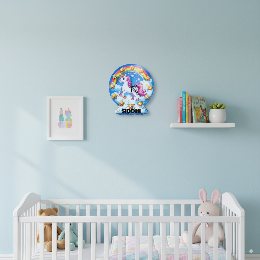 Printed Clock Kids Room Decor - Unicorn Clouds