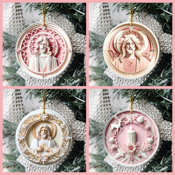 3D Looking Pastel Christmas Tree Ornaments - Jesus Christ