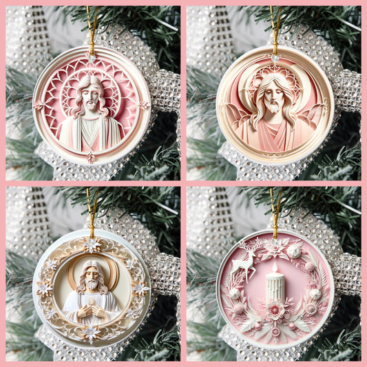 3D Looking Pastel Christmas Tree Ornaments - Jesus Christ