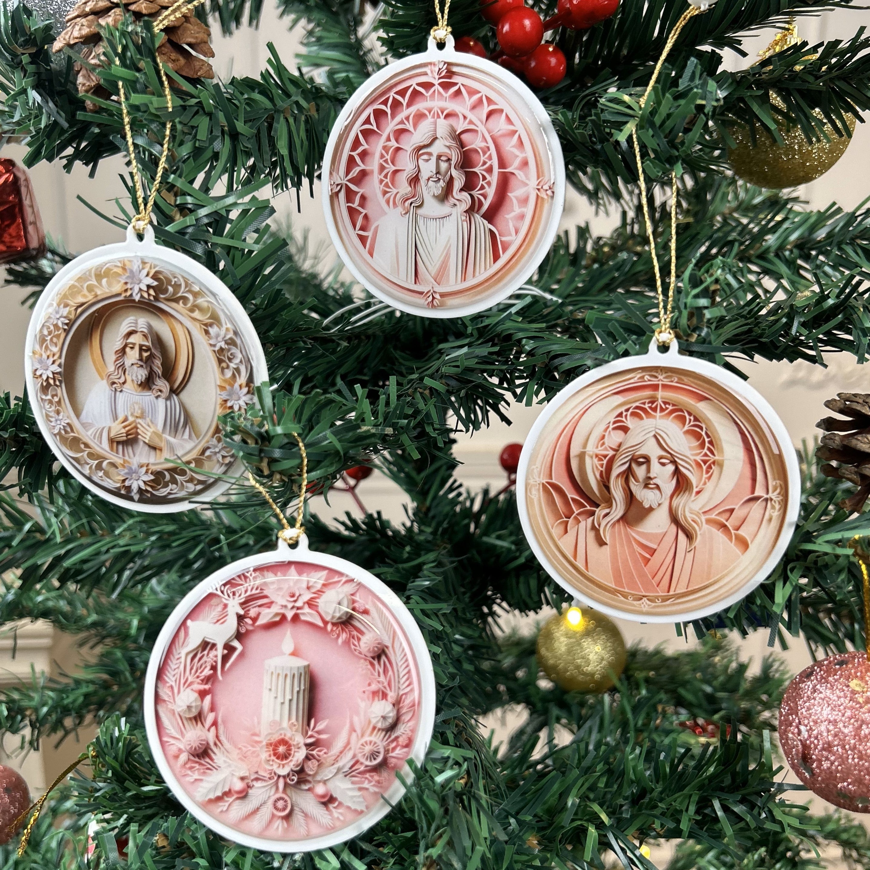 Pastel Christmas Tree Ornaments - Jesus Christ