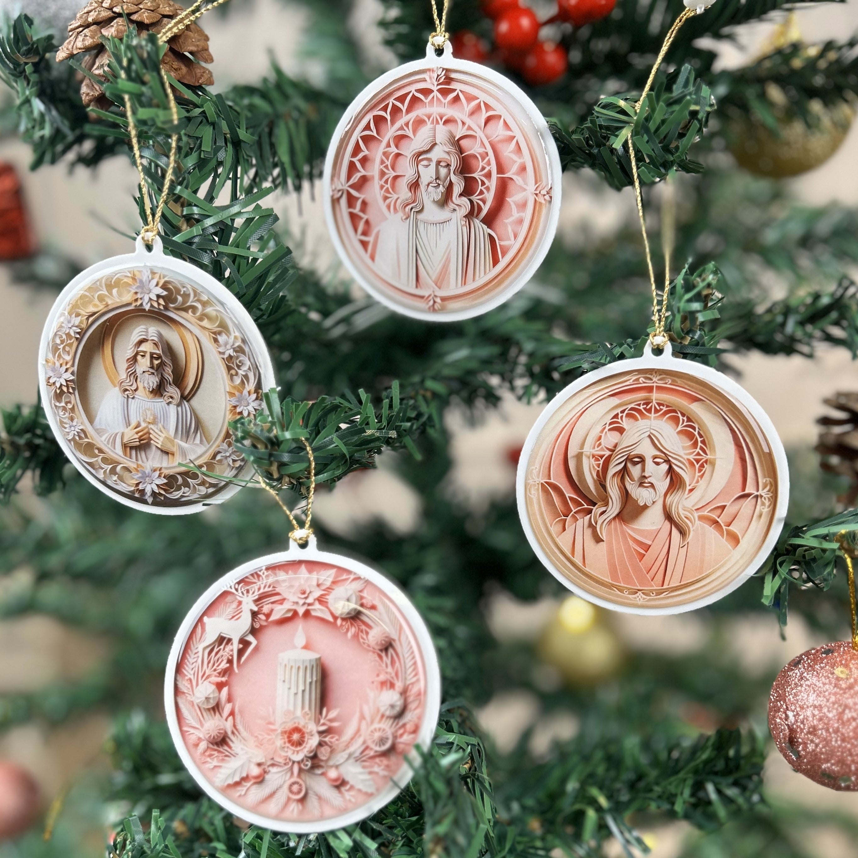 Pastel Christmas Tree Ornaments - Jesus Christ