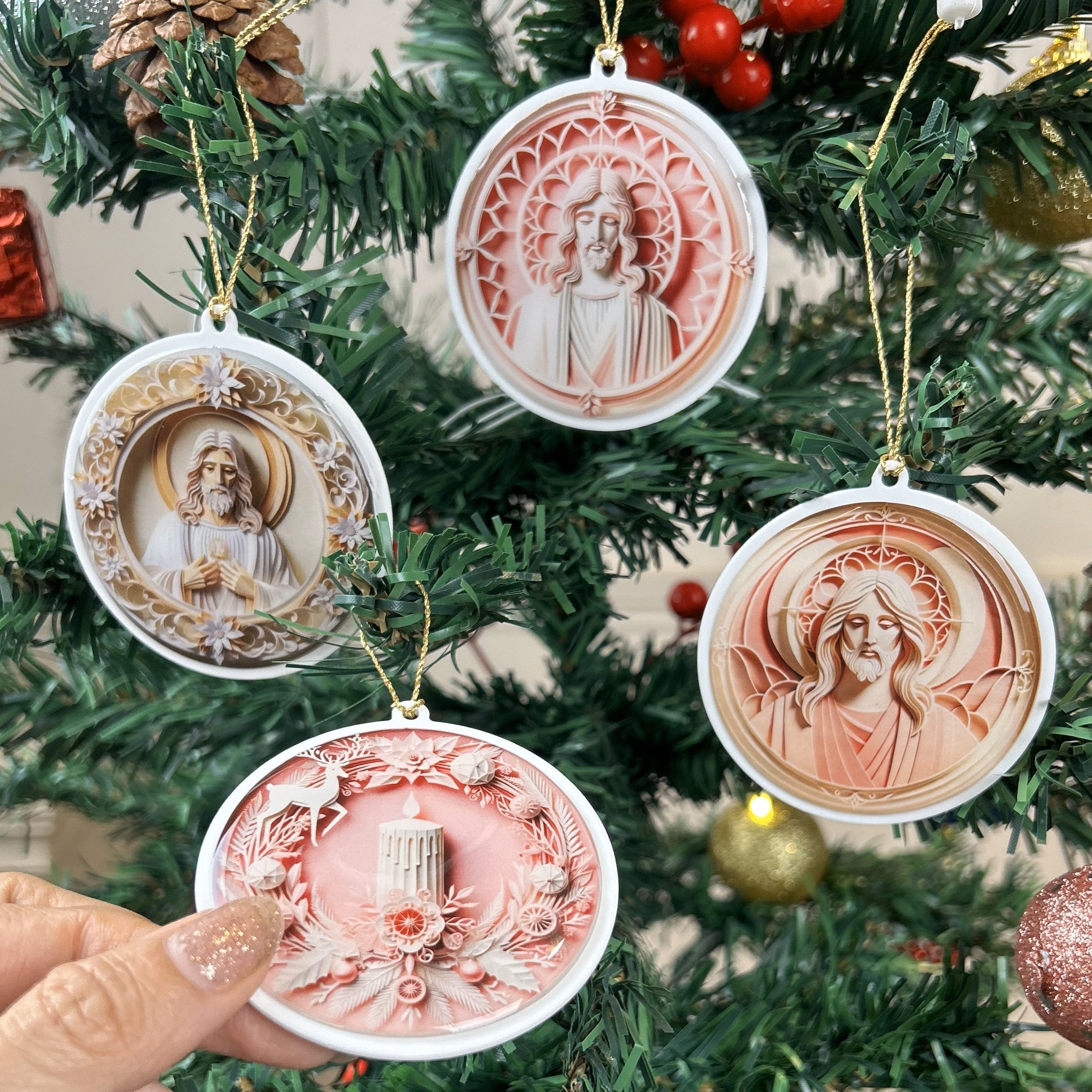 Pastel Christmas Tree Ornaments - Jesus Christ