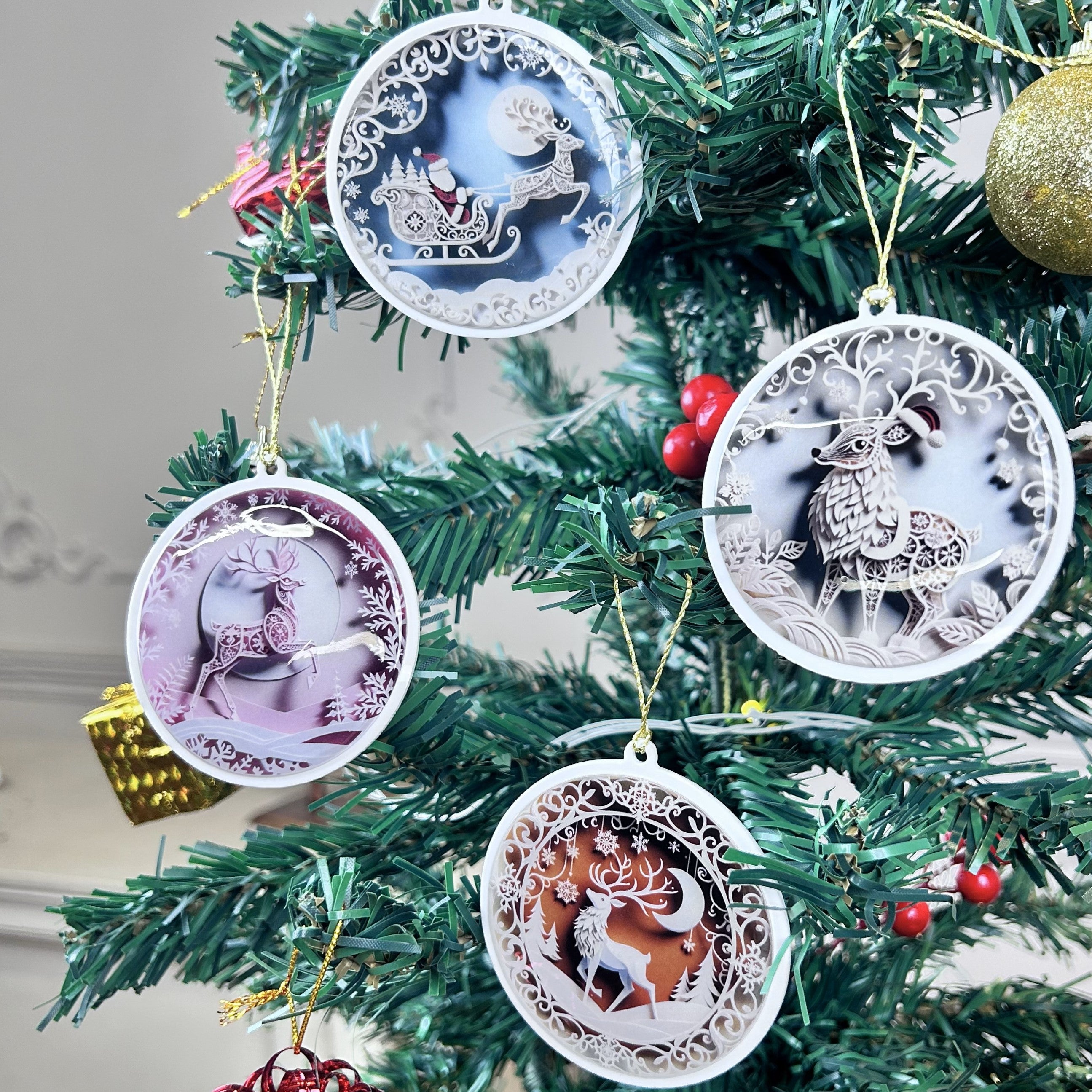 Pastel Christmas Tree Ornaments - Reindeer