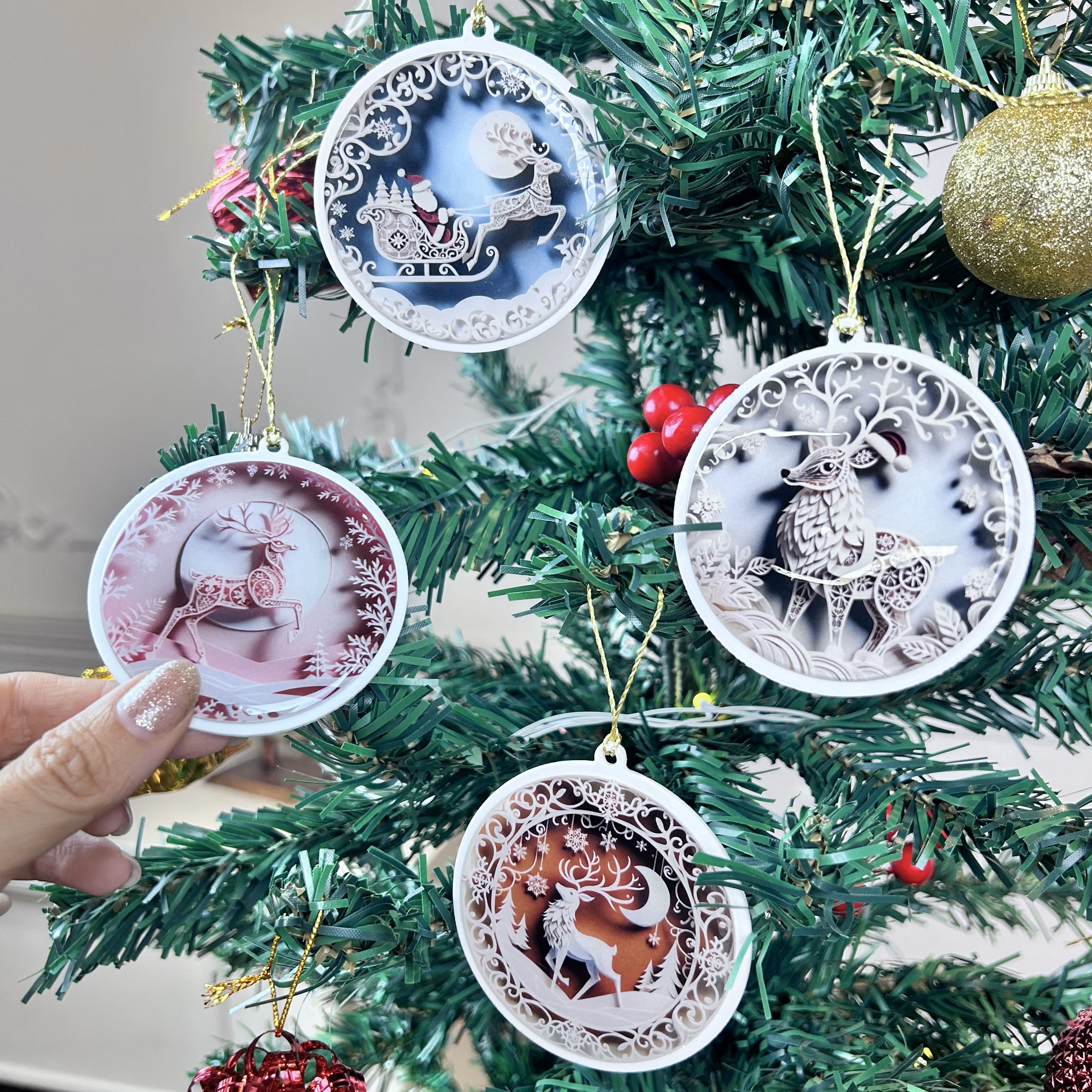 Pastel Christmas Tree Ornaments - Reindeer