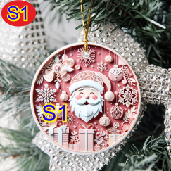 3D Looking Pastel Christmas Tree Ornaments - Santa