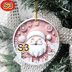 3D Looking Pastel Christmas Tree Ornaments - Santa