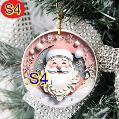 3D Looking Pastel Christmas Tree Ornaments - Santa