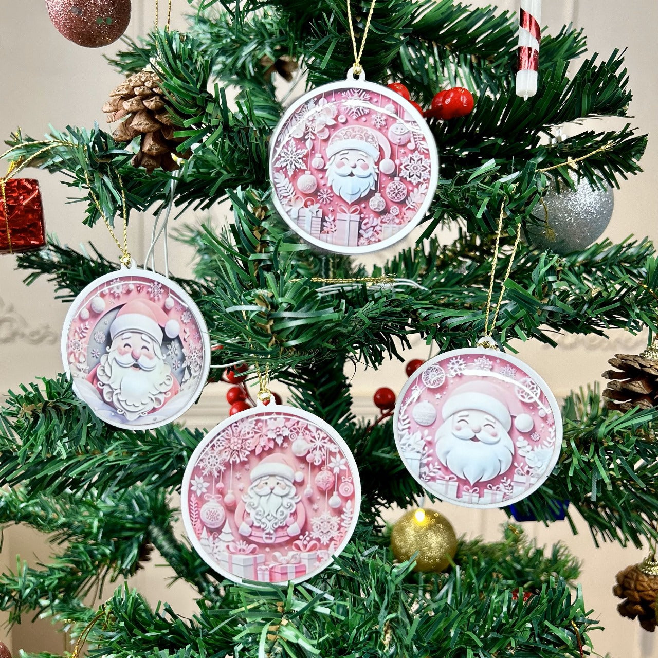Pastel Christmas Tree Ornaments - Santa
