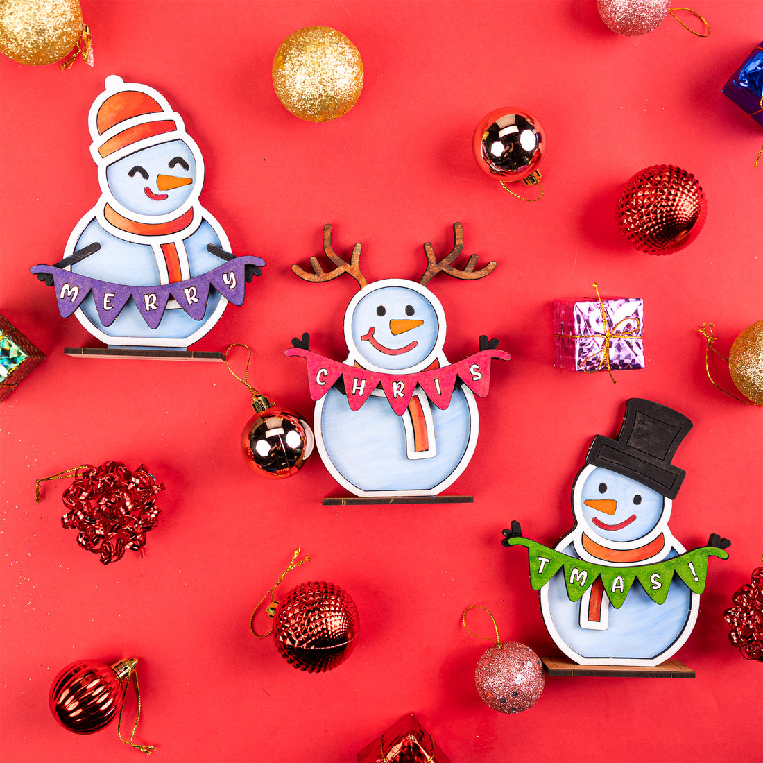 Merry Christmas Snowman & Reindeer Family