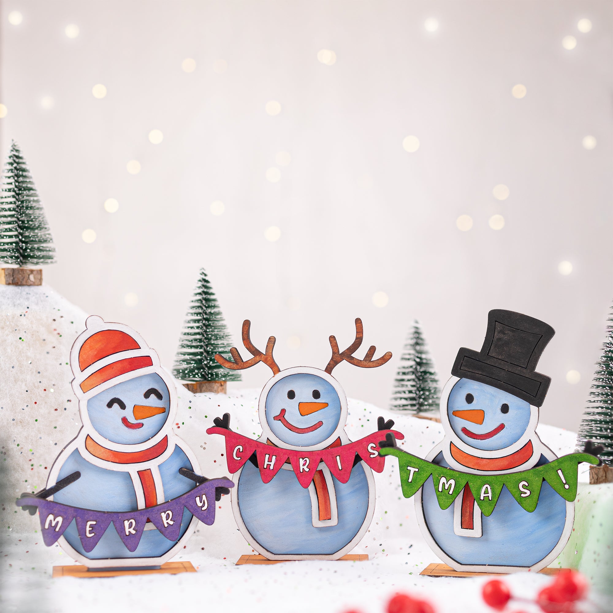 Merry Christmas Snowman & Reindeer Family