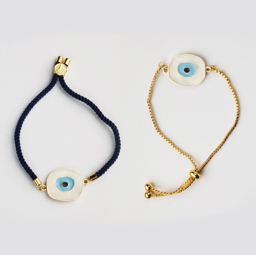 Mother of Pearl & Enamel Evil Eye | Premium Rakhi